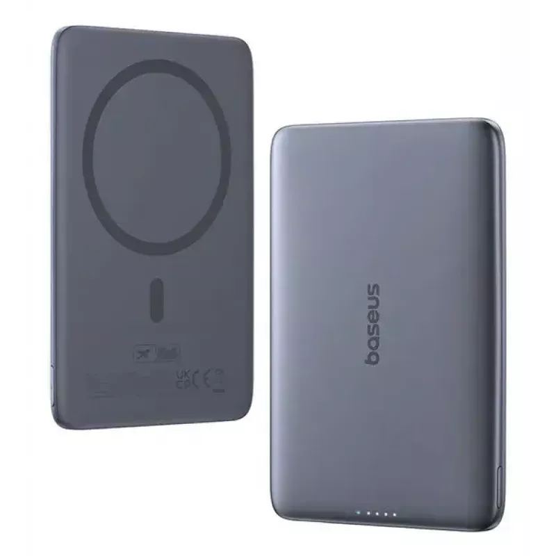 Nešiojamas powerbank Baseus PicoGo Ultra-Slim 5000 mAh, 20 W išvestis, belaidis įkrovimas, USB-C, pilka