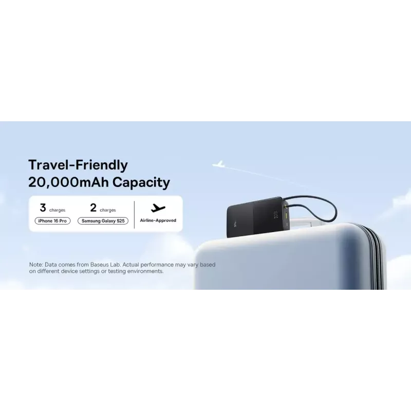 Power bank Baseus EnerFill Bipow2 Pro — 20000 mAh, PD 3.0 & QC 3.0, 22.5W, 1×USB-A + 1×USB-C, juoda, iki 3 įrenginių