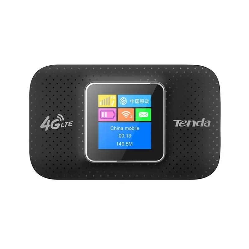 Nešiojamas maršrutizatorius TENDA 4G185 — vienos juostos 2,4 GHz, Wi‑Fi 4 (802.11n), LTE 4G, 150 Mbps, SIM lizdas, USB, vidinės 2 antenos, maitinamas baterija