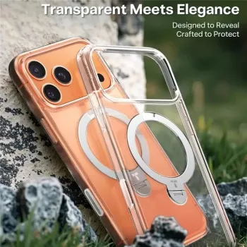 Telefono dėklas Torras Ostand Spin Series iPhone 17 Pro Max permatomas – skaidrus apsauginis dėklas