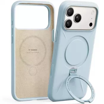 Dėklas Torras Ostand Spin Softune Series, skirtas iPhone 17 Pro, švelniai mėlynas