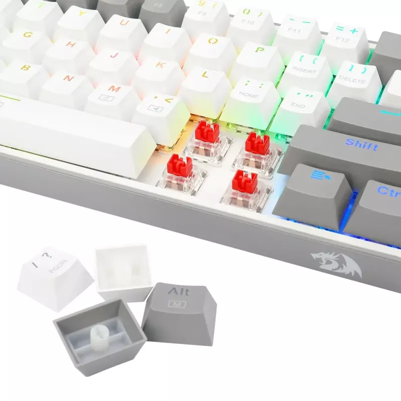 Mechaninė klaviatūra REDRAGON K617-RGB Fizz, laidinė USB, pilka balta
