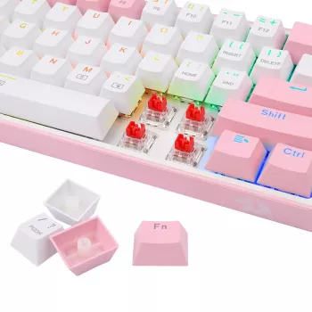 Mechaninė klaviatūra REDRAGON K617-Fizz RGB — laidinė USB, rožinė/balta, 1,5 m laidas