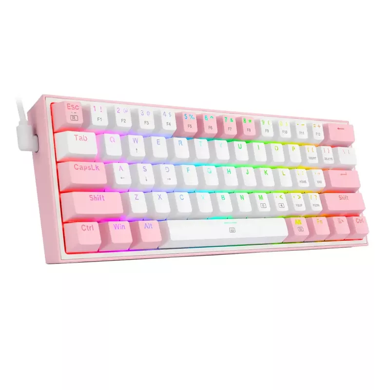 Mechaninė klaviatūra REDRAGON K617-Fizz RGB — laidinė USB, rožinė/balta, 1,5 m laidas