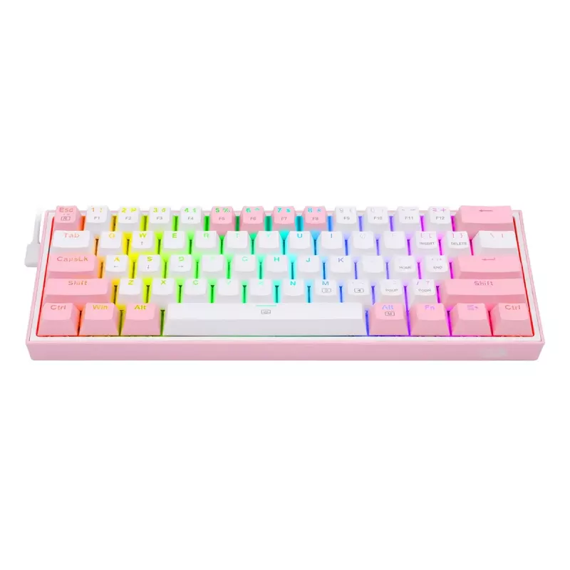 Mechaninė klaviatūra REDRAGON K617-Fizz RGB — laidinė USB, rožinė/balta, 1,5 m laidas