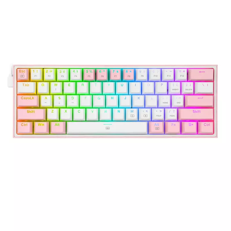 Mechaninė klaviatūra REDRAGON K617-Fizz RGB — laidinė USB, rožinė/balta, 1,5 m laidas