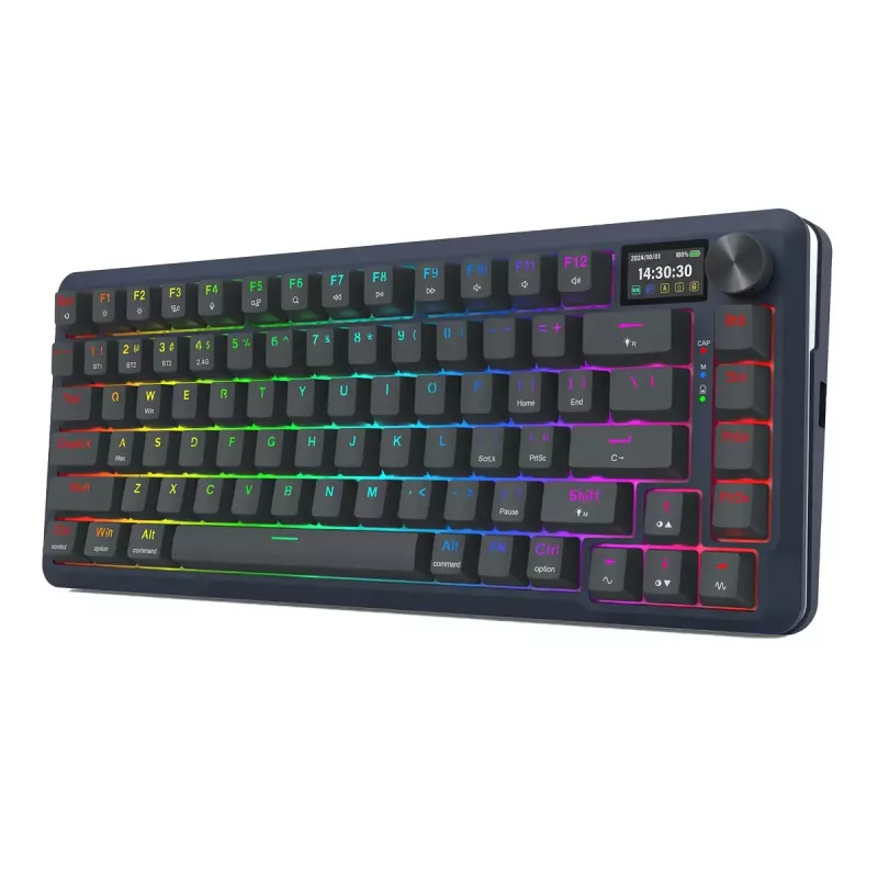 Mechaninė klaviatūra REDRAGON K708-RGB-PRO su USB, RF belaidžiu ryšiu ir Bluetooth, 1,5 m laidas, juoda, 0,76 kg