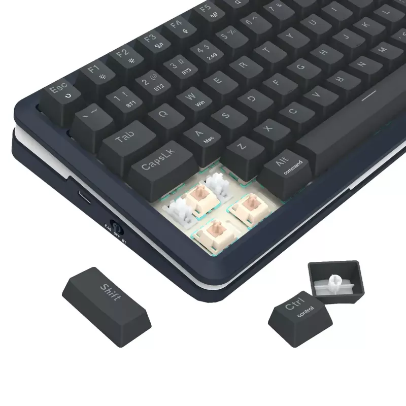 Mechaninė klaviatūra REDRAGON K708-RGB-PRO su USB, RF belaidžiu ryšiu ir Bluetooth, 1,5 m laidas, juoda, 0,76 kg