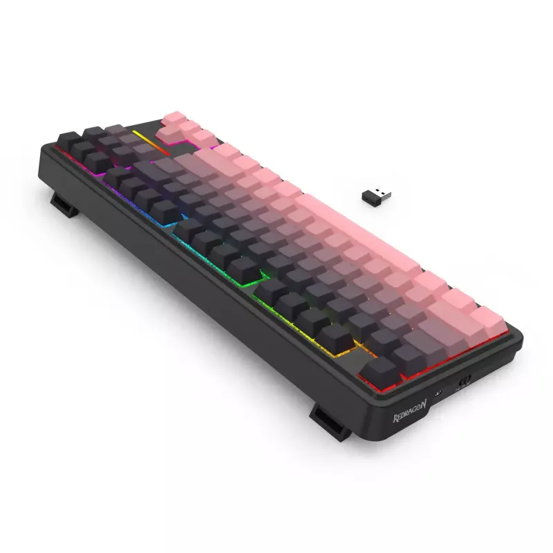 Mechaninė klaviatūra REDRAGON Antonium Pro K728SP-RGB-PRO – USB, RF belaidė, Bluetooth, juoda/rožinė