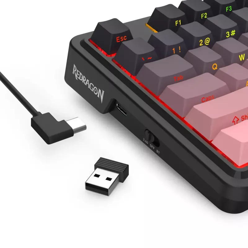 Mechaninė klaviatūra REDRAGON Antonium Pro K728SP-RGB-PRO – USB, RF belaidė, Bluetooth, juoda/rožinė
