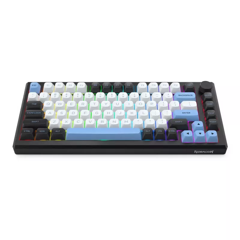 Mechaninė klaviatūra REDRAGON K732WLB-RGB-PRO URANUS PRO — 65%, USB + RF + Bluetooth, QWERTY, 1,5 m laidas, Juoda/Balta