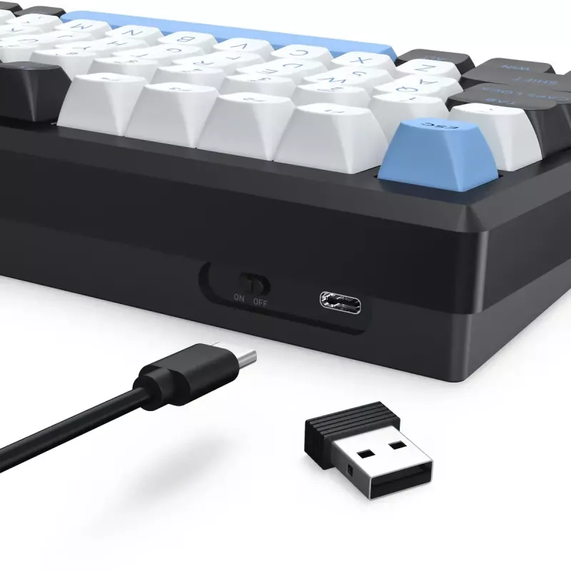 Mechaninė klaviatūra REDRAGON K732WLB-RGB-PRO URANUS PRO — 65%, USB + RF + Bluetooth, QWERTY, 1,5 m laidas, Juoda/Balta