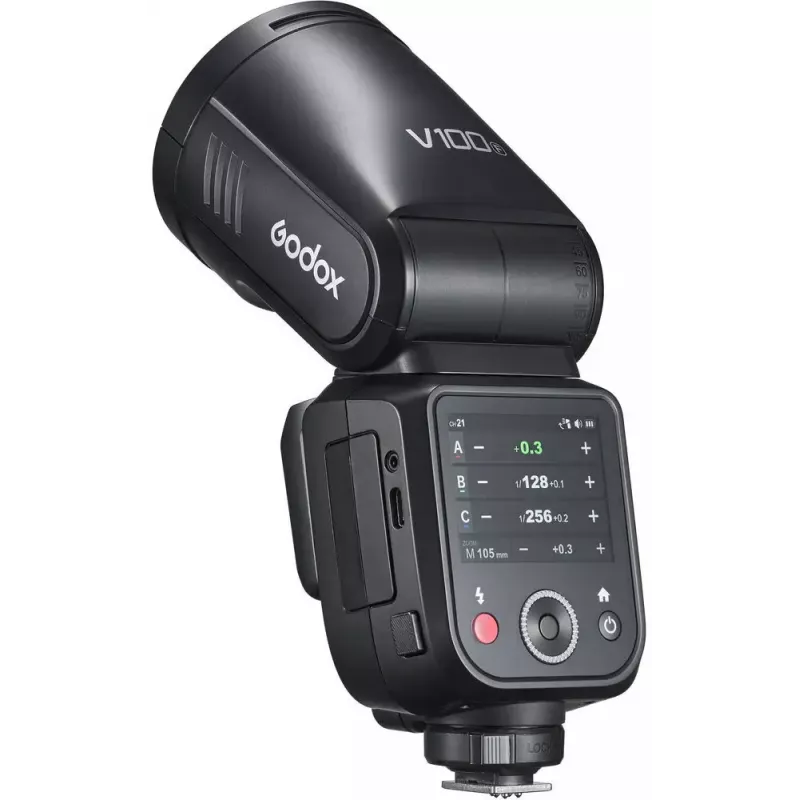 Blykstė Godox V100-F Fujifilm – nešiojama ant fotoaparato ličio jonų blykstė
