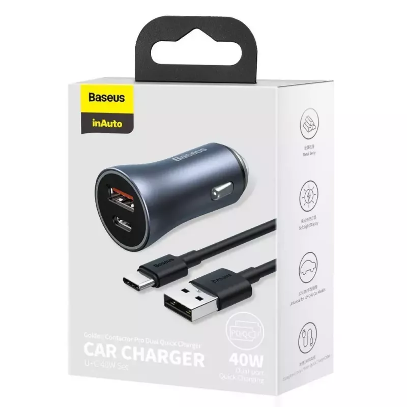 Automobilinis kroviklis Baseus TZCCJD-0G 40W Tamsiai pilkas
