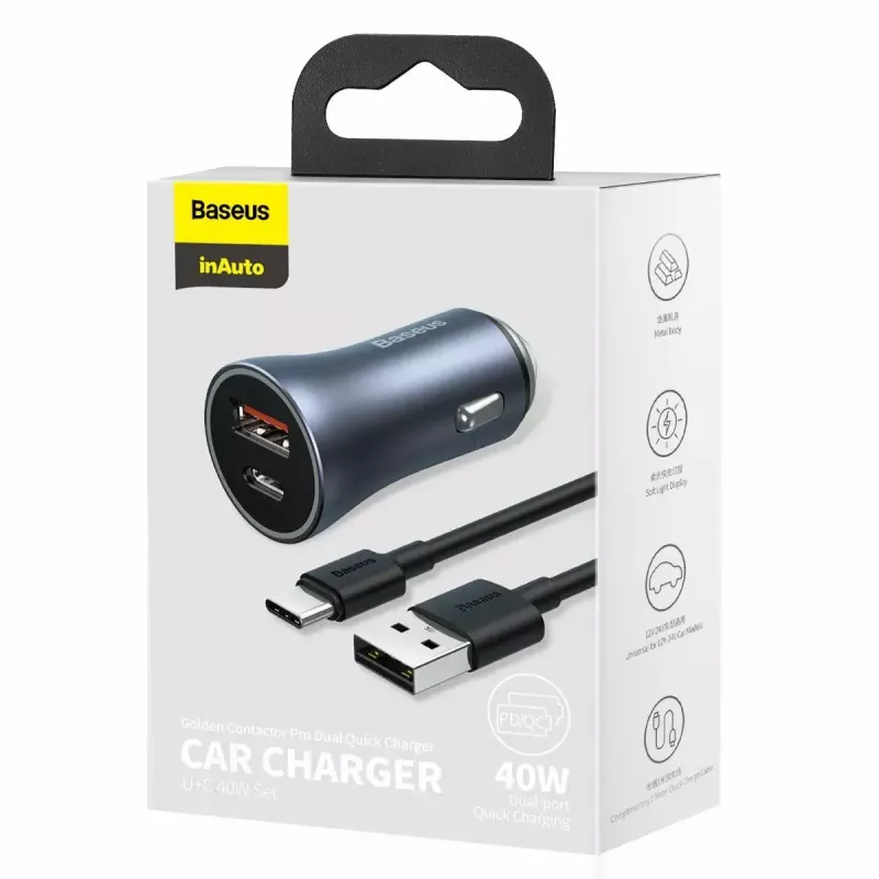 Automobilinis kroviklis Baseus TZCCJD-0G 40W Tamsiai pilkas