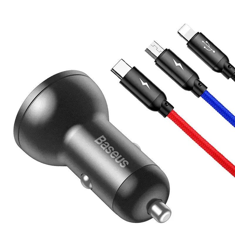 Automobilinis USB įkroviklis Baseus AB2XUSBAKBK — 2× USB 2.0, 4.8 A, cigaretinių degtukų lizdas, juodai pilkas