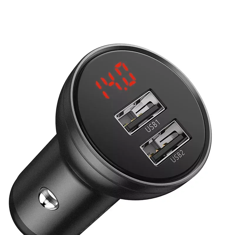 Automobilinis USB įkroviklis Baseus AB2XUSBAKBK — 2× USB 2.0, 4.8 A, cigaretinių degtukų lizdas, juodai pilkas