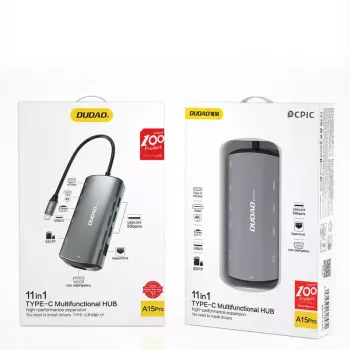 Dėklas nešiojamam kompiuteriui DUDAO A15PRO 11-in-1 USB 3.2 Gen 1 Type-A Type-C pilka