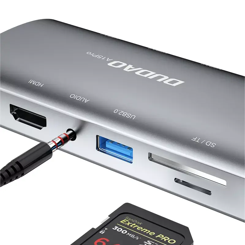 Dėklas nešiojamam kompiuteriui DUDAO A15PRO 11-in-1 USB 3.2 Gen 1 Type-A Type-C pilka