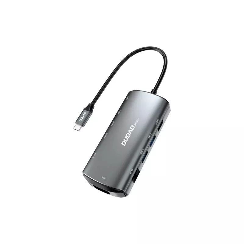 Dėklas nešiojamam kompiuteriui DUDAO A15PRO 11-in-1 USB 3.2 Gen 1 Type-A Type-C pilka