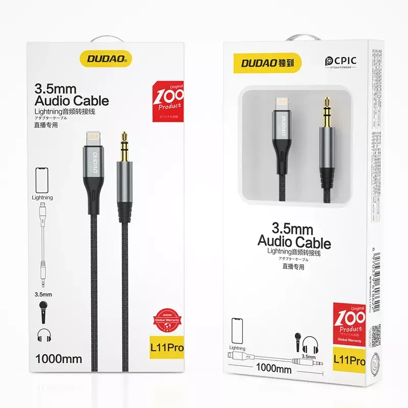 DUDAO garso laidas Lightning – mini lizdas 3,5 mm 1 m pilkas L11PRO