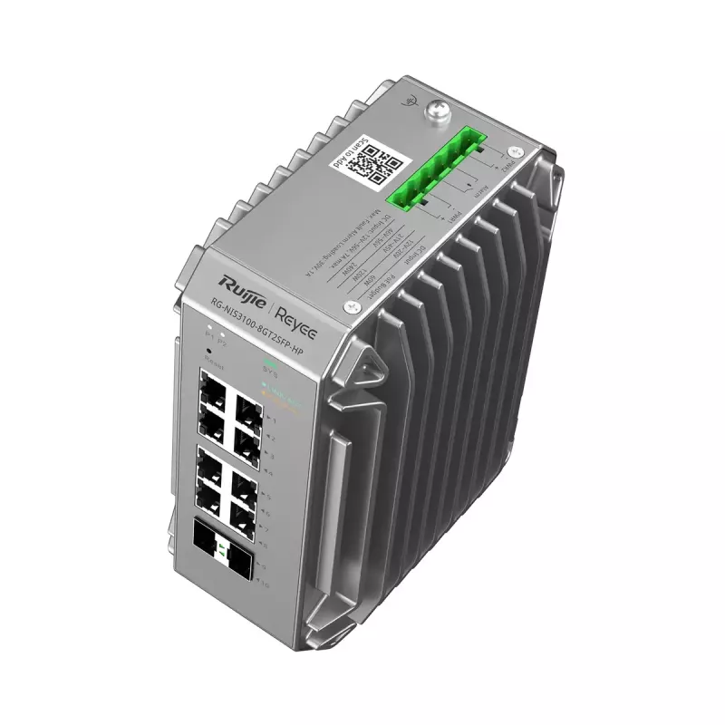 Valdomas L2 tinklo jungiklis Ruijie RG-NIS3100-8GT2SFP-HP — 8× Gigabit RJ-45, 2× SFP, PoE, 12–56V DC, 20 Gbit/s, 8000 MAC, Pilka