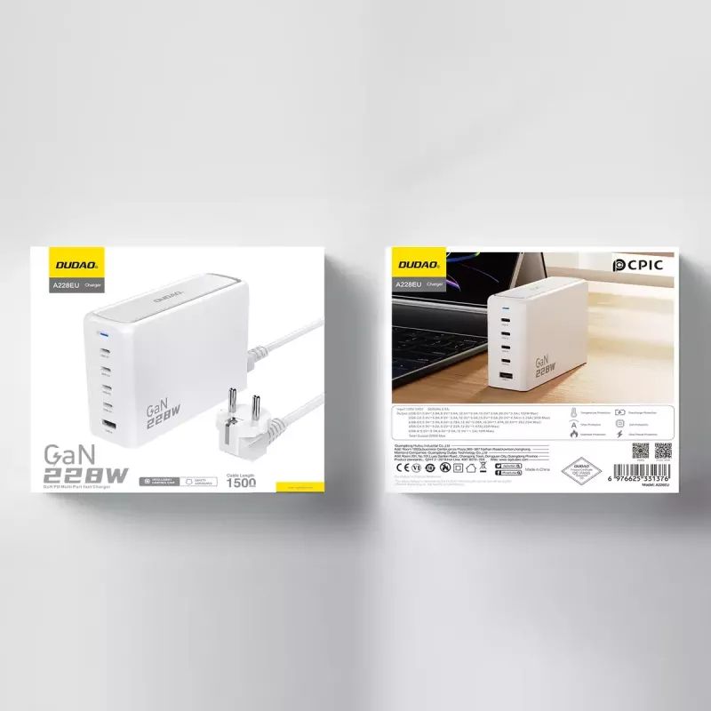 Kroviklis DUDAO A228EU 228W GaN 4xUSB-C 1xUSB-A