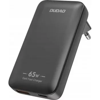 Kroviklis Dudao A65Q 65W GaN kelioninis USB-A / USB-C PD itin plonas EU/US juodas
