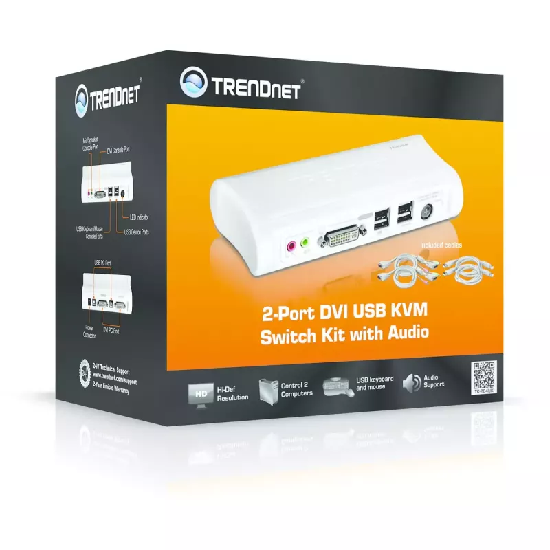 KVM jungiklis Trendnet TK-204UK 2 prievadų DVI USB su garso komplektu