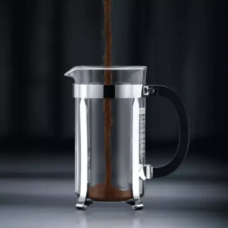 Prancūziškas presas kavai BODUM Chambord 8 puodelių, juodas rėmas su chromu ir stikline kolba