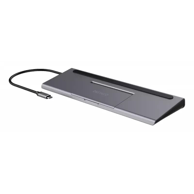 Deltaco USBC-DOCK2 belaidis dokas nešiojamam kompiuteriui, USB 3.2 Gen 1 Type-C, pilkas