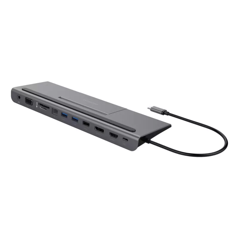 Deltaco USBC-DOCK2 belaidis dokas nešiojamam kompiuteriui, USB 3.2 Gen 1 Type-C, pilkas