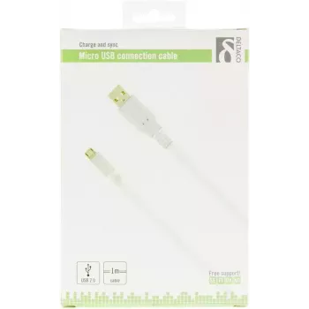 USB laidas Deltaco MICRO-100, 1 m, USB A – Micro-USB B, baltas