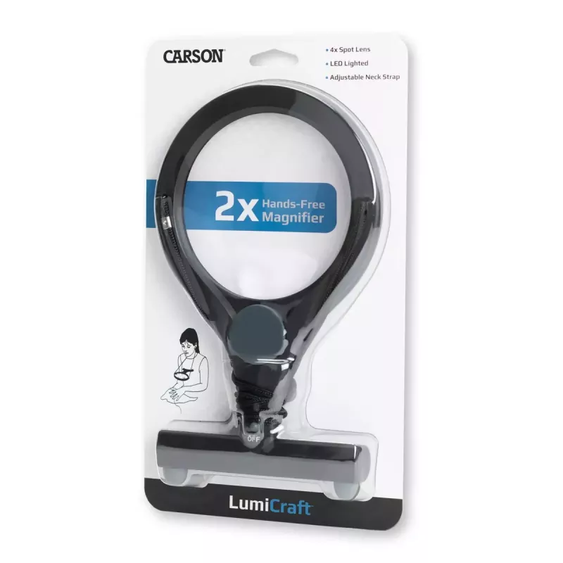 Padidinamasis stiklas Carson LumiCraft 2x su LED apšvietimu, baterijomis, juodas, 135×23×226 mm