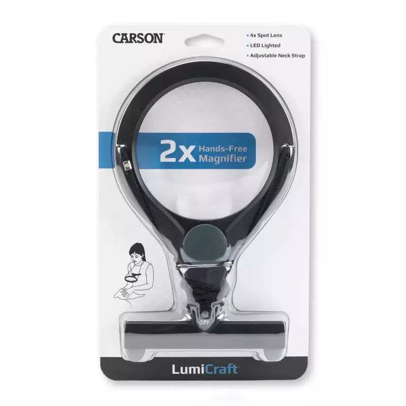 Padidinamasis stiklas Carson LumiCraft 2x su LED apšvietimu, baterijomis, juodas, 135×23×226 mm