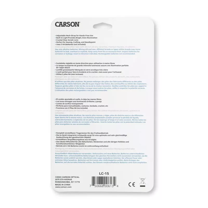 Padidinamasis stiklas Carson LumiCraft 2x su LED apšvietimu, baterijomis, juodas, 135×23×226 mm