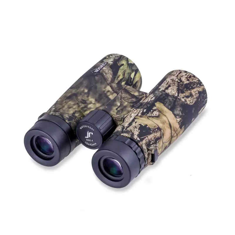 Žiūronai Carson JR 10x42 BAK-4 Roof, kompaktiškas kamufliažinis dizainas, 127×50,8×160 mm