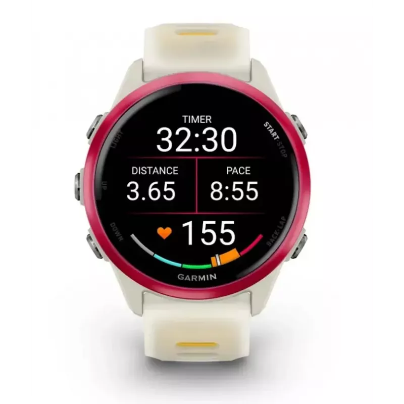 GARMIN Forerunner 570 sportinis išmanusis laikrodis 42 mm, 1,2 colio AMOLED 390×390, GPS, Wi‑Fi, 8 GB, 42 g, silikoninis dirželis