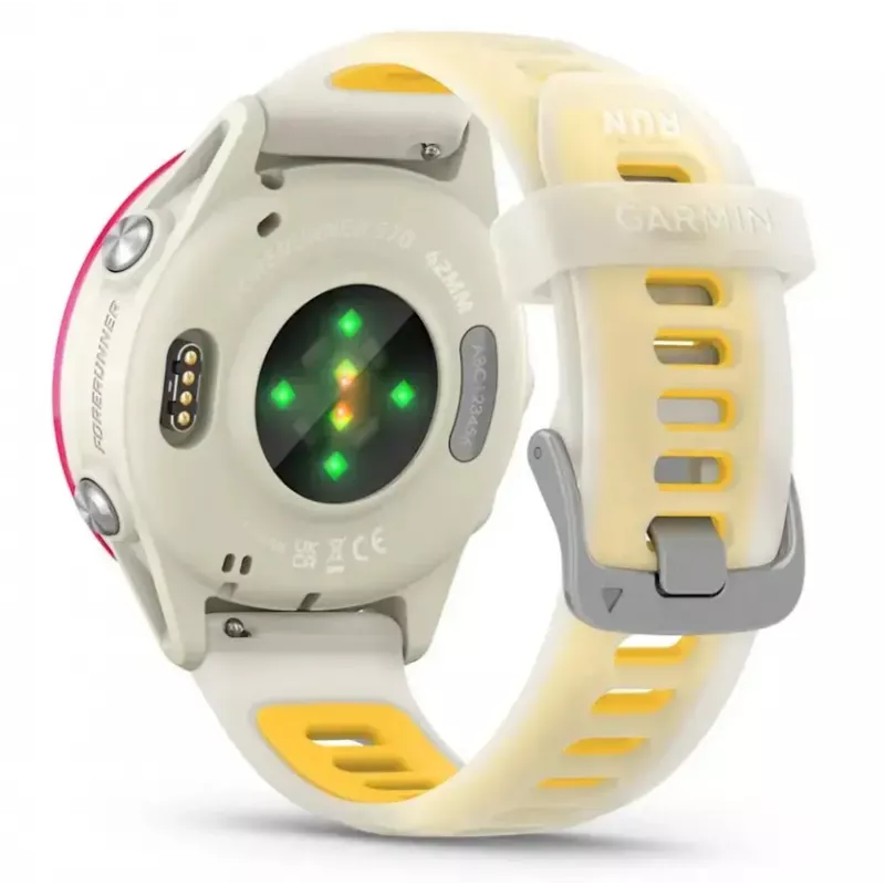 GARMIN Forerunner 570 sportinis išmanusis laikrodis 42 mm, 1,2 colio AMOLED 390×390, GPS, Wi‑Fi, 8 GB, 42 g, silikoninis dirželis