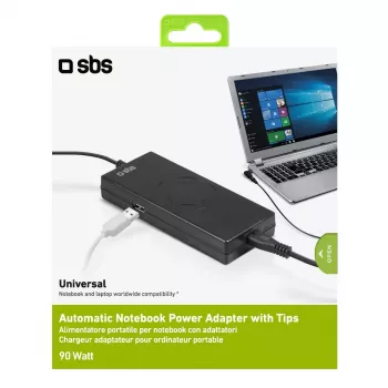 SBS Portable 90W nešiojamojo kompiuterio maitinimo blokas, vidaus naudojimui, juodas, 2,2 m