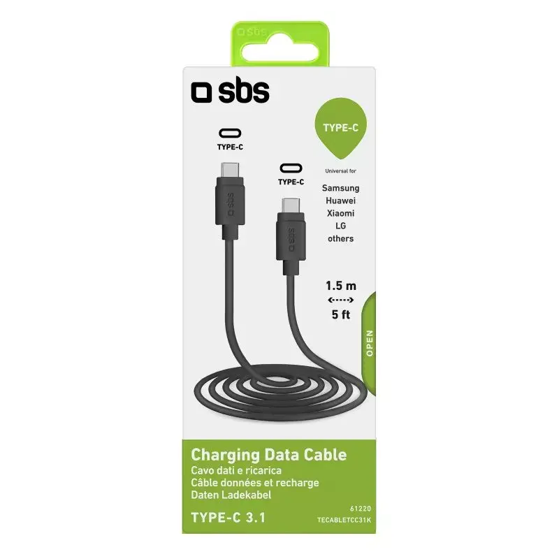 Duomenų ir įkrovimo laidas SBS TECABLETCC31K USB C 1,5 m USB 3.2 Gen 1