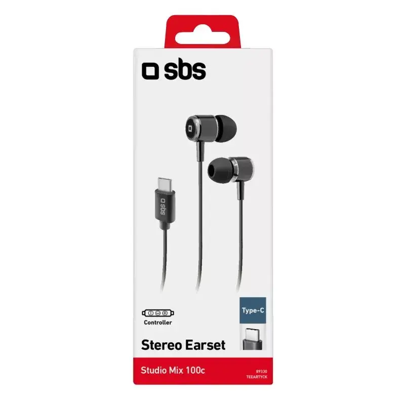 Ausinės SBS TEEARTYCK laidinės, USB Type-C, juodos