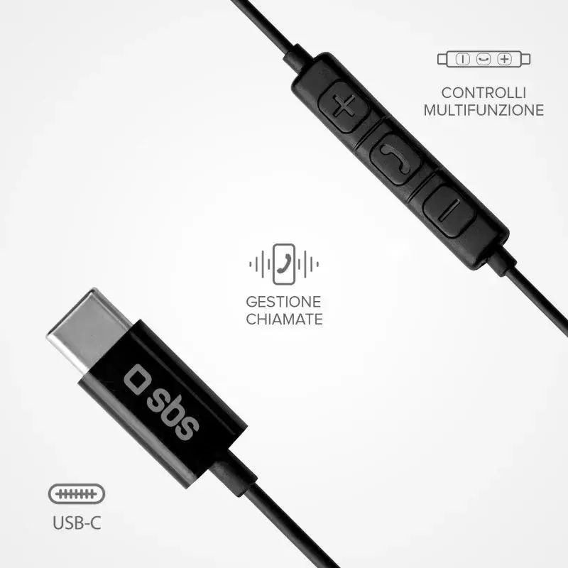 Ausinės SBS TEEARTYCK laidinės, USB Type-C, juodos