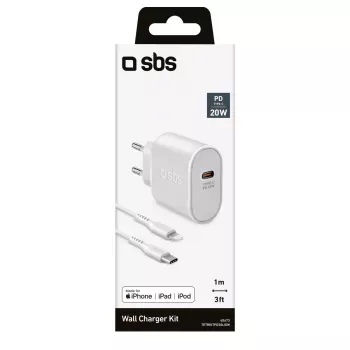 SBS TETRKITPD20LIGW 20W USB-C PD greitasis įkroviklis su 1 m USB-C–Lightning kabeliu (baltas)
