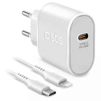 SBS TETRKITPD20LIGW 20W USB-C PD greitasis įkroviklis su 1 m USB-C–Lightning kabeliu (baltas)