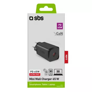 SBS Mobilus vidinis AC greitasis įkroviklis TETRGAN1C65W — 100–240V, 1x USB-C, juodas, telefonui, planšetei, nešiojamam kompiuteriui, laikrodžiui, ausinėms