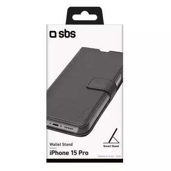Dėklas su pinigine SBS TEBKWALIP1561PK, skirtas iPhone 15 Pro 6,1 colio, juodas