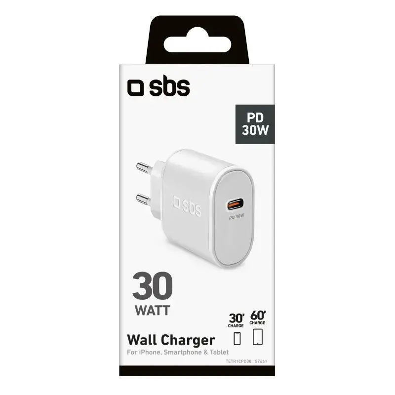 SBS Mobile TETR1CPD30 – USB Type-C sieninis įkroviklis 30 W, baltas