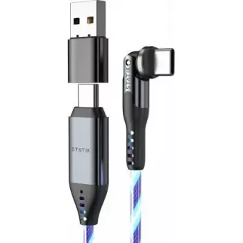 USB-C 2-in-1 laidas STATIK PowerPivot Pro 2 m su besisukančiu jungtimi ir mėlynu švytėjimu