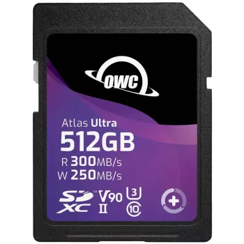 SDXC atminties kortelė OWC Atlas Ultra 512 GB UHS-II, 300 MB/s skaitymas, 250 MB/s rašymas, V90, atspari vandeniui